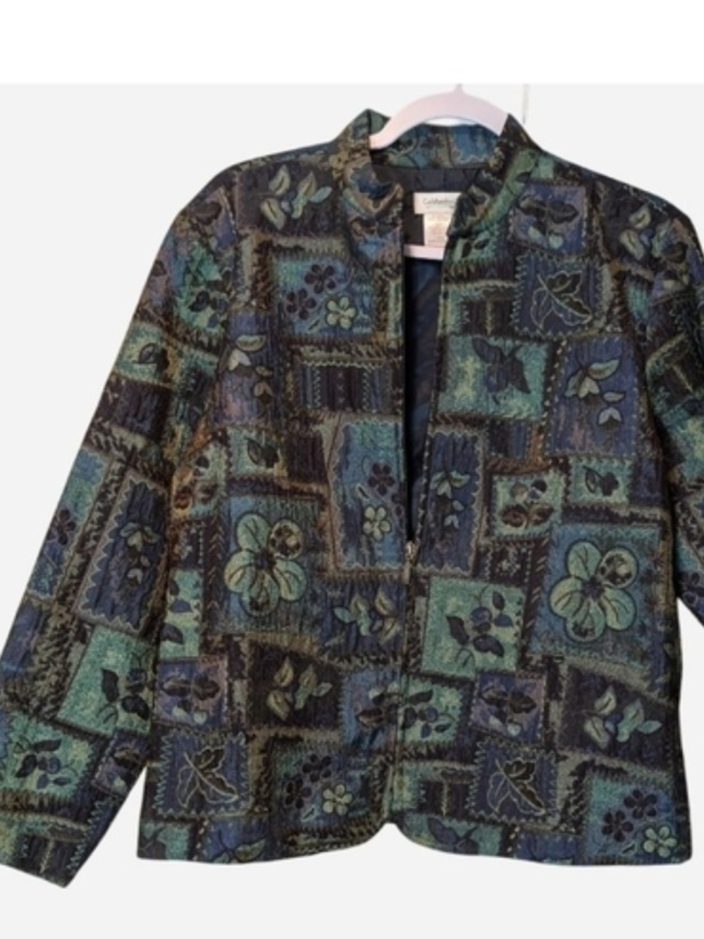 Coldwater Creek Blue Green Floral Print Zip Up Jacket Size PL